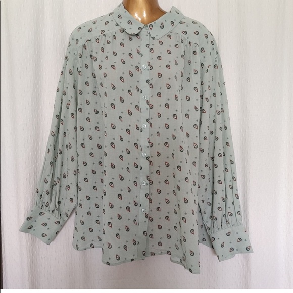 Light green printed button down shirt size 2X - Picture 2 of 8